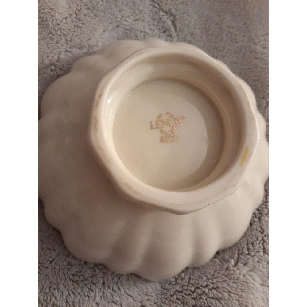 Lenox Symphony Porcelain Ivory White Footed Bowl 24K Gold Rim 6